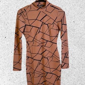 SHEIN Long Sleeve Geometric Pattern Pink Dress. Size XS. Never worn. True size